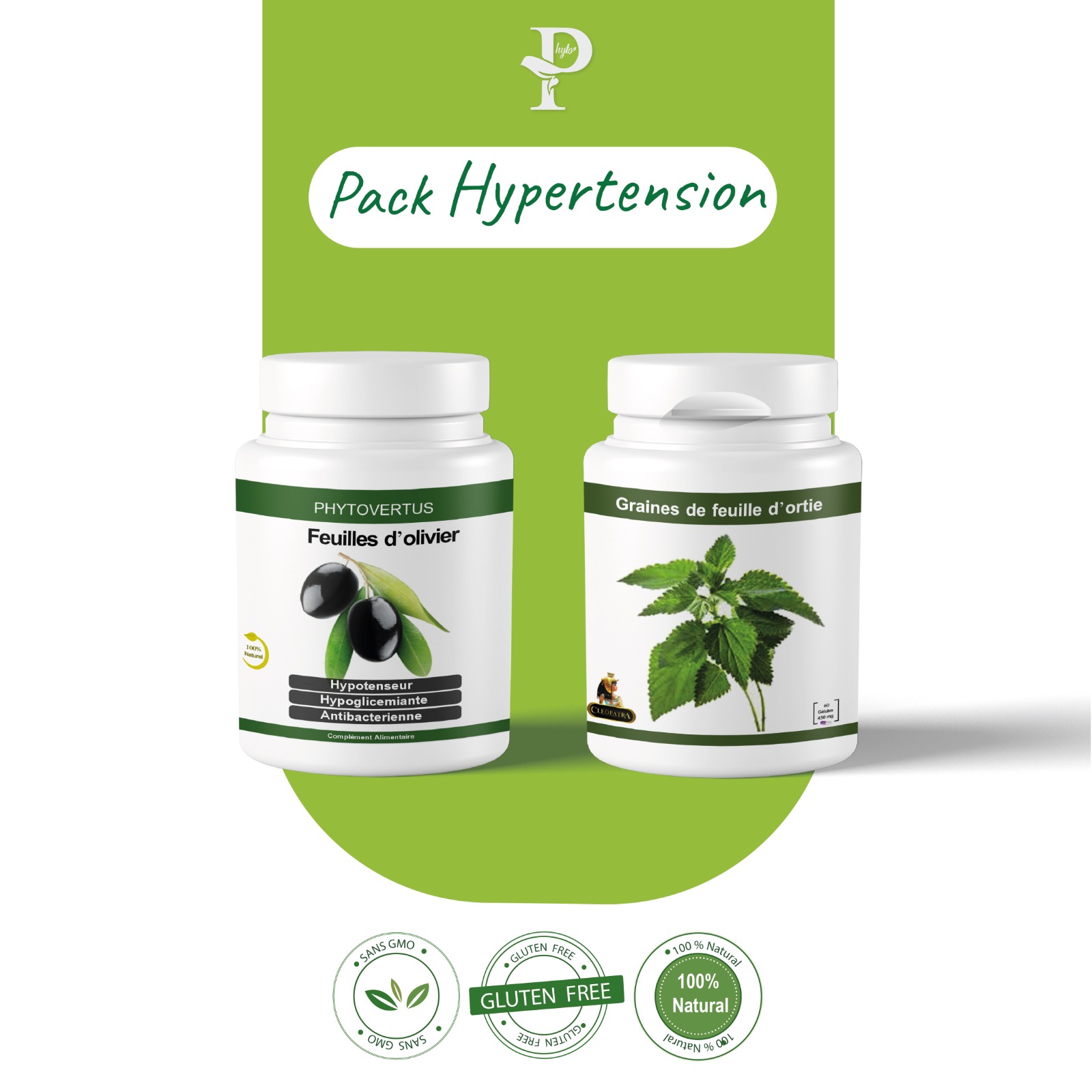 Pack Hypertension, Feuilles d'Ortie, Feuilles d'Olivier, Santé Cardiovasculaire, Tension Artérielle, Phytoplantis.