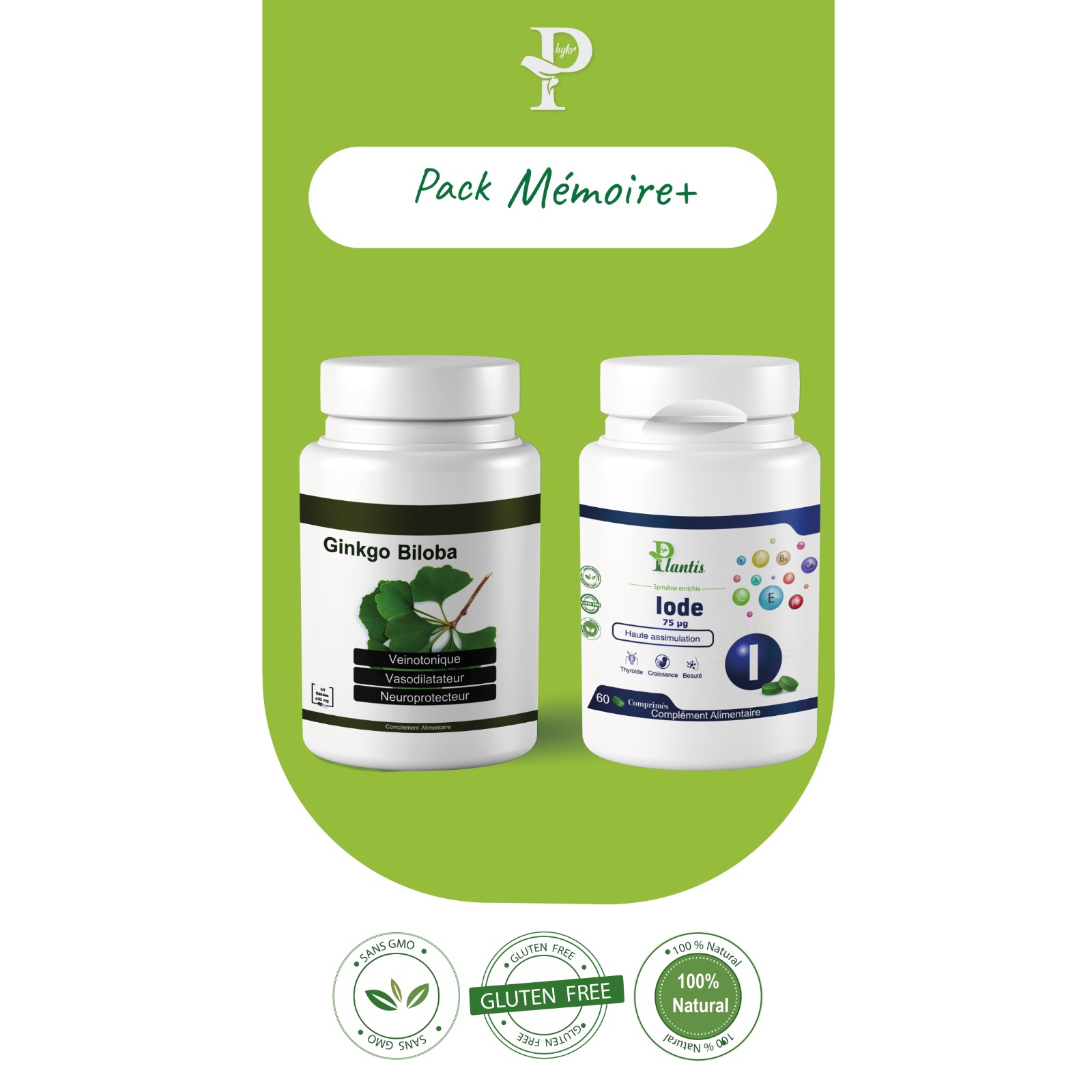 Pack Mémoire, Mémoire, Phytoplantis, Ginkgo Biloba, Iode, Concentration