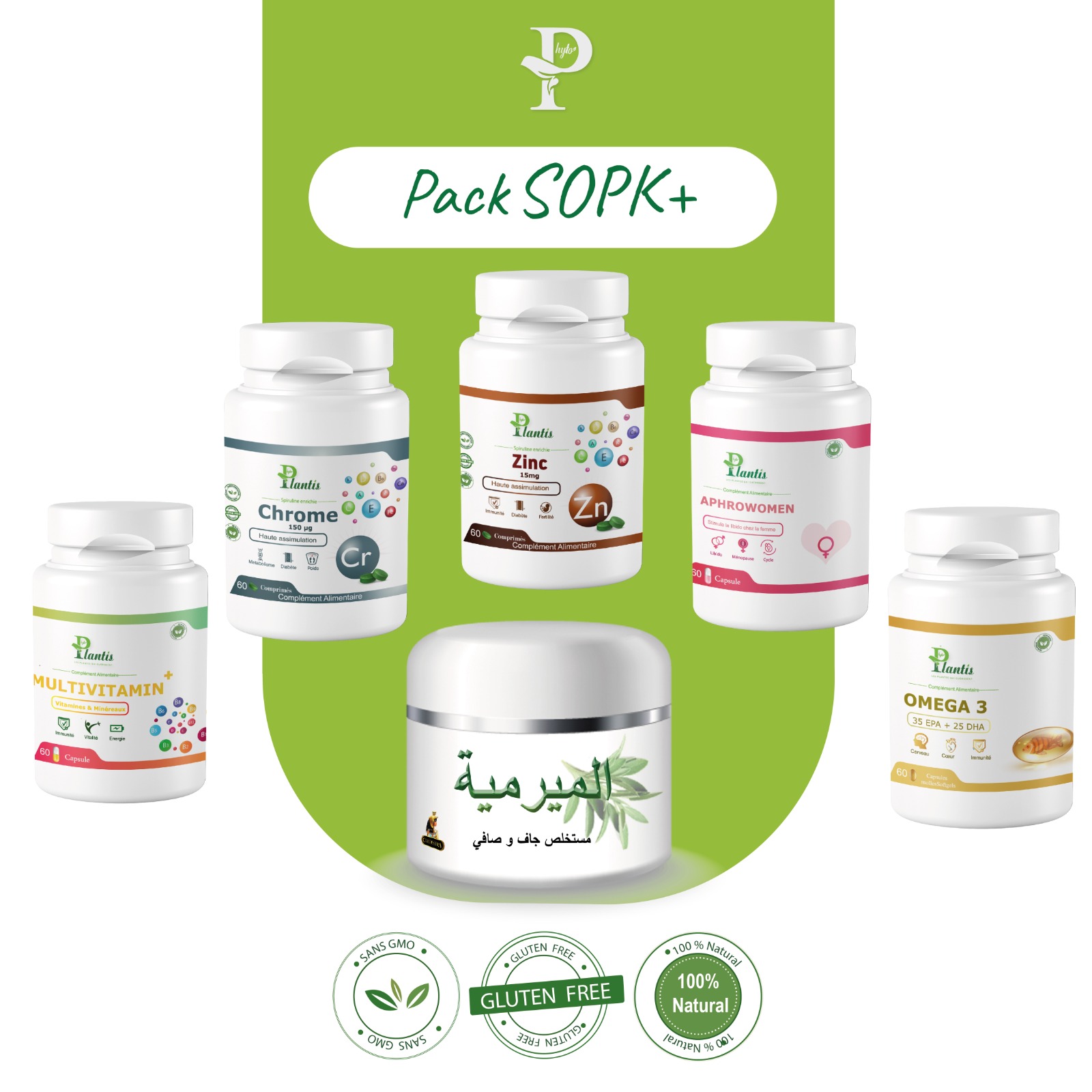 Pack SOPK+, Multivitamin+, Aphrowomen, Oméga 3, Chrome 150 mcg, Zinc 1mg, Sauge, Syndrome des Ovaires Polykystiques, Régulation des Cycles Menstruels, Fertilité, Résistance à l'Insuline, Phytoplantis