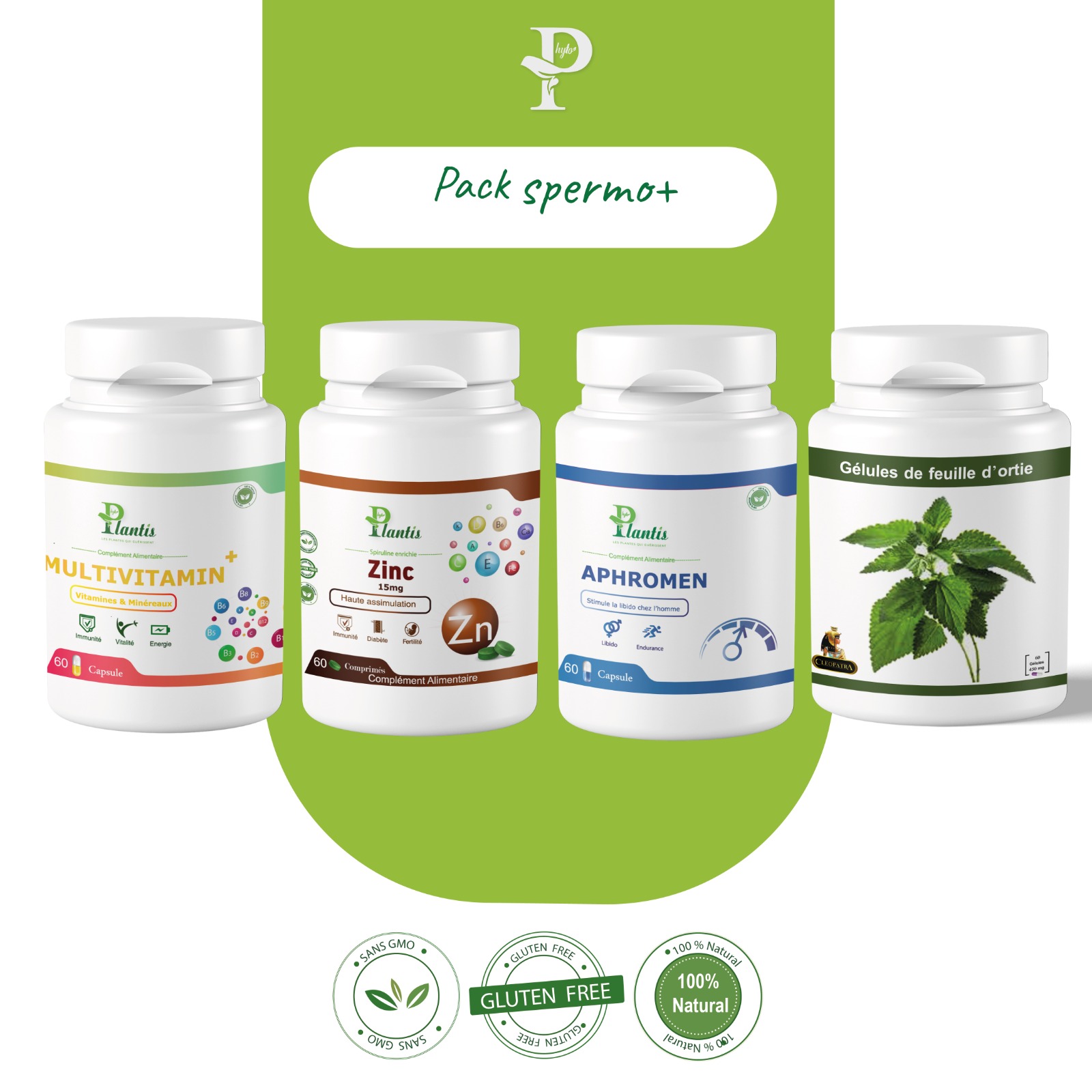 Pack Spermo+, Multivitamin Plus, Aphromen, Zinc 15mg, Feuilles d'Ortie, Santé Reproductive Masculine, Fertilité, Qualité du Sperme, Satisfaction Sexuelle, Phytoplantis