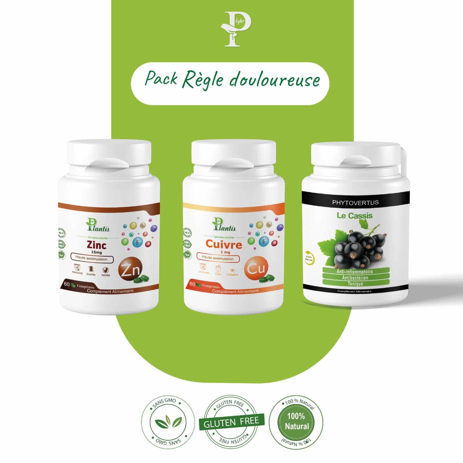 Pack Règles Douloureuses, Cassis, Zinc, Cuivre, Cycle Menstruel, Confort Féminin, Phytoplantis.